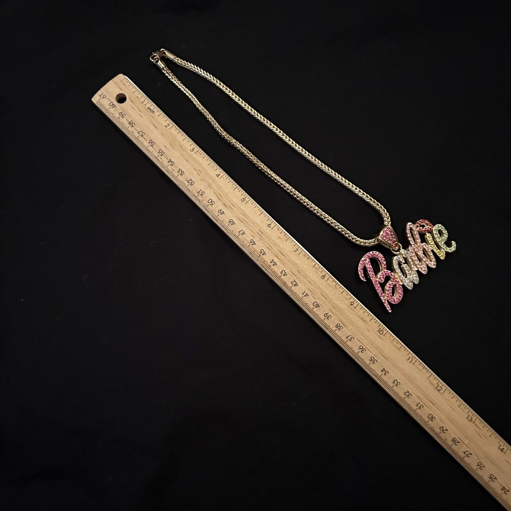 Gold and Pink Rhinestones Barbie Necklace - Picture 3 of 3